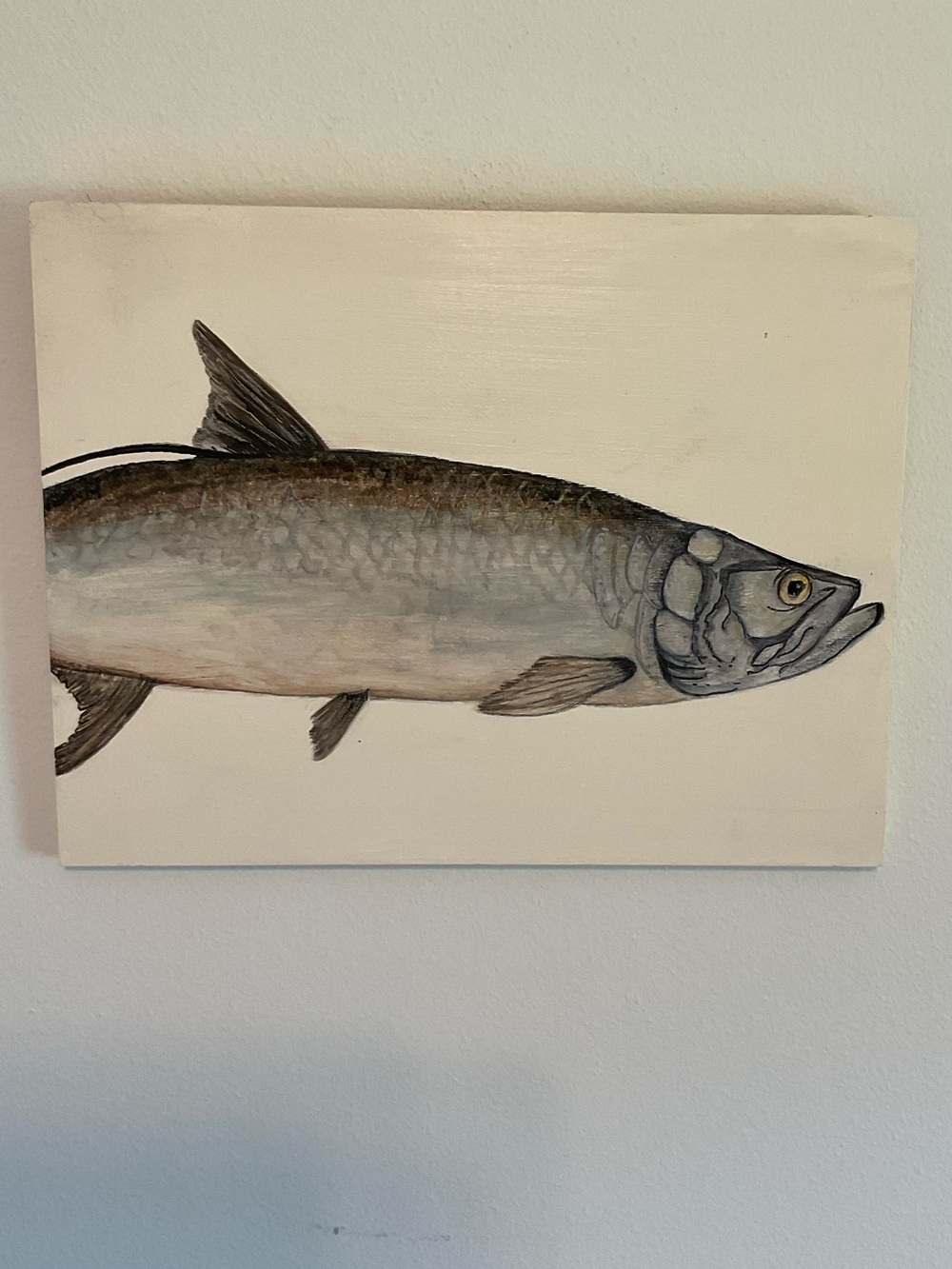 Original fish, tarpon painting acrylic on wood panel hand-painted